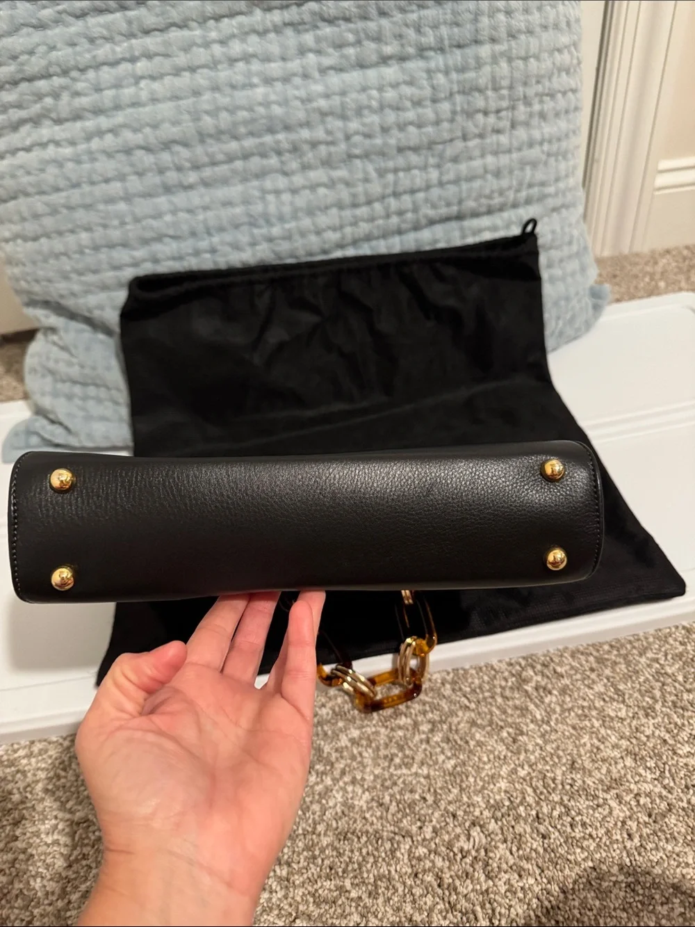 Kelly -Tooke Black Leather Shoulder Bag with Gold Chain Accent